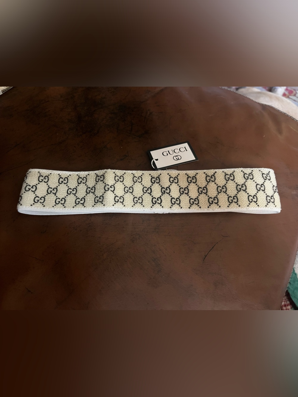 🖤 Gucci. Beige Black Letter Logo Stretch Headband